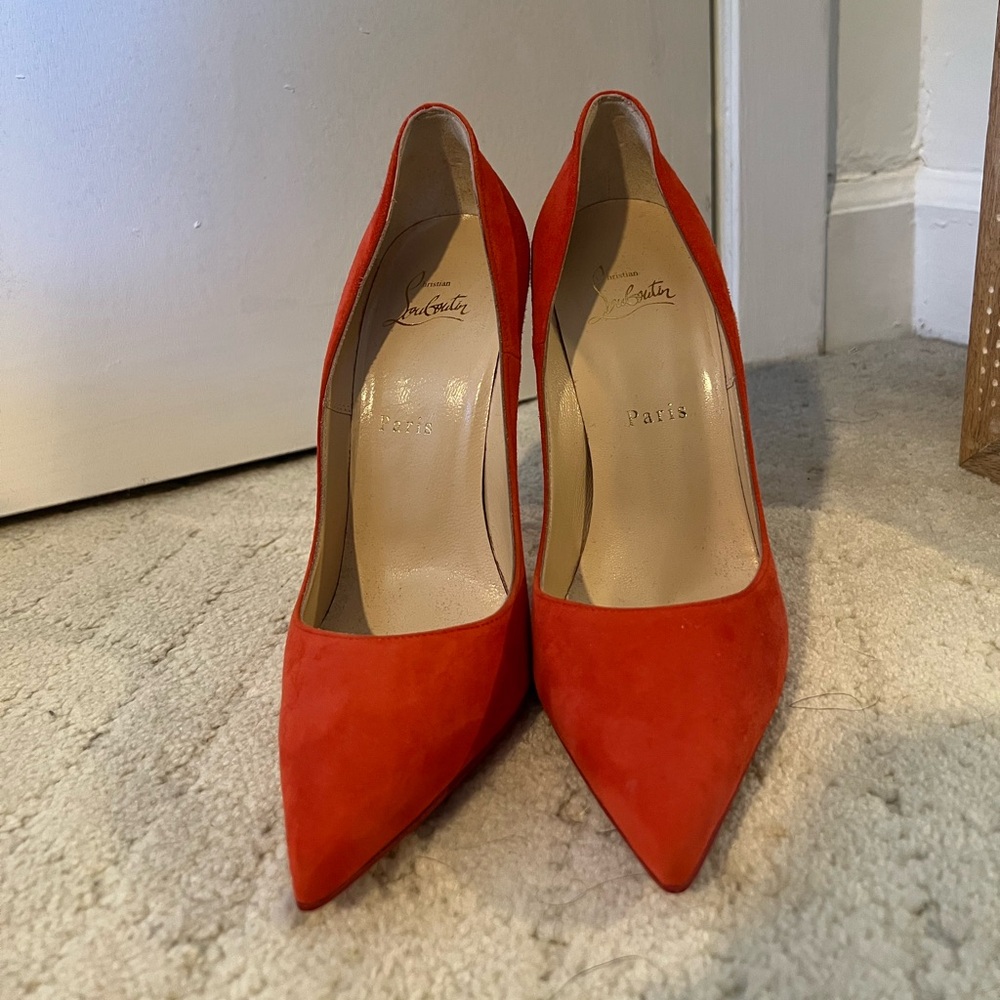 Christian Louboutin Orange Red Suede Pumps